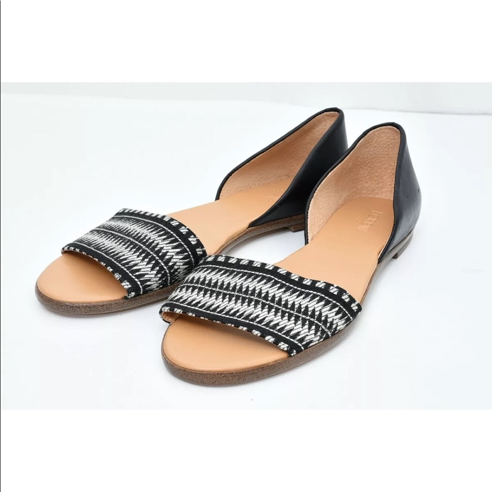 J. Crew Morgan Black Striped Textile Woven Boho Peep Open Toe D'Orsay Flat Sz 9